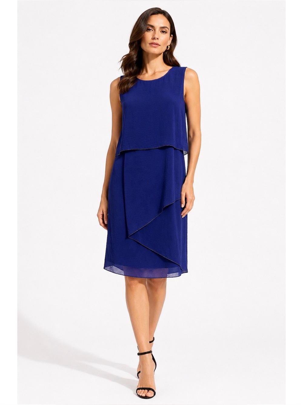 Elie Tahari Silk Sarella Blueberry Dress, Sleeveless Layered Asymmetrical